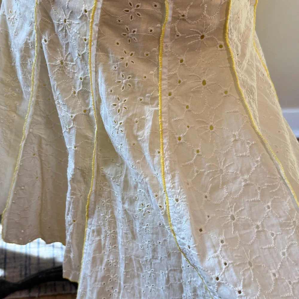 Willi Smith‎ Women's Yellow/White Eyelet Embroidery Midi Skirt Size 8 NWT